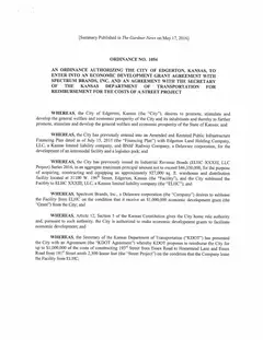 First page of Ordinance No. 1054, the City’s copy