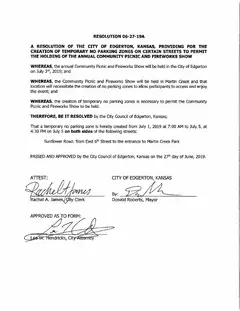 First page of Resolution No. 06-27-19A, the City’s copy