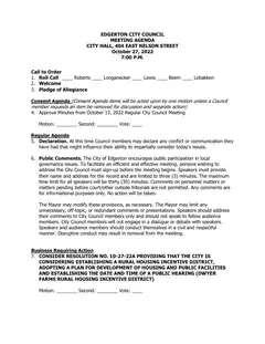 First page of the agenda packet