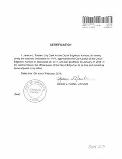 First page of Ordinance No. 1071, the City’s copy