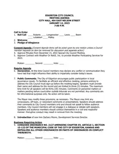 First page of the agenda packet