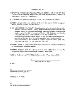 First page of Ordinance No. 2083, the City’s copy