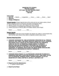 First page of the agenda packet