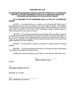 First page of Ordinance No. 2102, the City’s copy