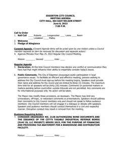 First page of the agenda packet