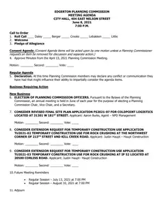 First page of the agenda packet