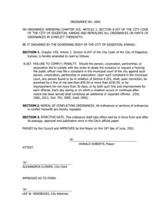 First page of Ordinance No. 2082, the City’s copy
