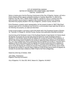 First page of Public Hearing Notice for Evergy Com Tower