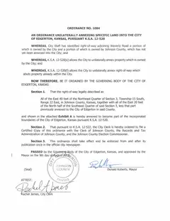 First page of Ordinance No. 1084, the City’s copy