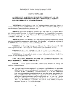 First page of Ordinance No. 2124, the City’s copy