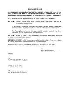 First page of Ordinance No. 2132, the City’s copy