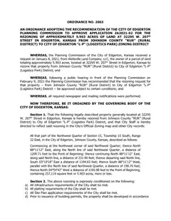 First page of Ordinance No. 2063, the City’s copy