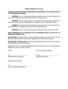 First page of Resolution No. 07-14-22A, the City’s copy