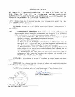 First page of Ordinance No. 1072, the City’s copy