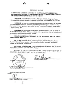 First page of Ordinance No. 1003, the City’s copy