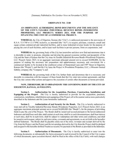 First page of Ordinance No. 2148, the City’s copy