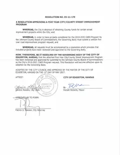 First page of Resolution No. 05-11-17E, the City’s copy