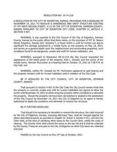 First page of Resolution No. 10-14-21B, the City’s copy