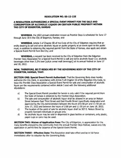 First page of Resolution No. 05-12-22E, the City’s copy