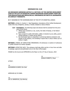 First page of Ordinance No. 2128, the City’s copy