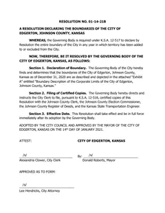 First page of Resolution No. 01-14-21B, the City’s copy