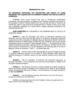 First page of Ordinance No. 1041, the City’s copy