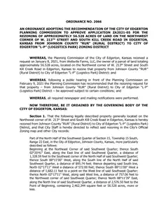 First page of Ordinance No. 2066, the City’s copy