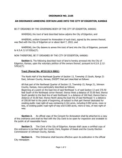 First page of Ordinance No. 2105, the City’s copy