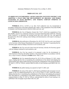 First page of Ordinance No. 2137, the City’s copy