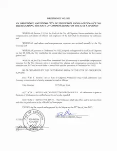 First page of Ordinance No. 1055, the City’s copy