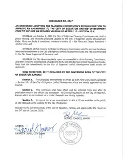 First page of Ordinance No. 2027, the City’s copy