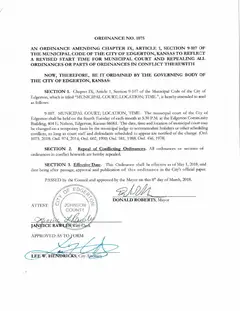First page of Ordinance No. 1075, the City’s copy