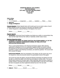 First page of City Council agenda packet, special, July 16, 2026