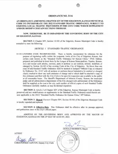 First page of Ordinance No. 2116, the City’s copy