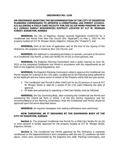 First page of Ordinance No. 2140, the City’s copy