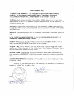 First page of Ordinance No. 1051, the City’s copy