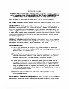 First page of Ordinance No. 2190, the City’s copy