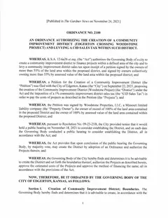 First page of Ordinance No. 2100, the City’s copy