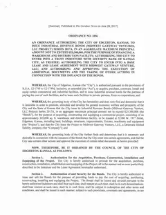 First page of Ordinance No. 1056, the City’s copy