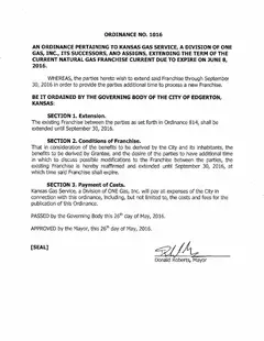 First page of Ordinance No. 1016, the City’s copy