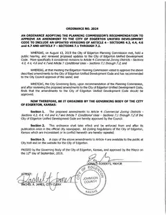 First page of Ordinance No. 2024, the City’s copy