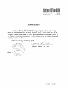 First page of Ordinance No. 1070, the City’s copy