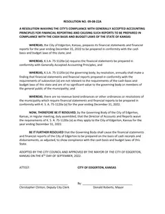 First page of Resolution No. 09-08-22A, the City’s copy