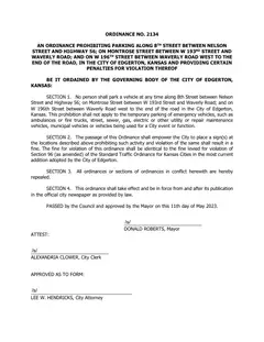 First page of Ordinance No. 2134, the City’s copy