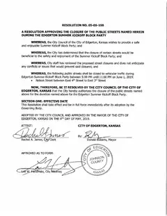 First page of Resolution No. 05-09-19B, the City’s copy
