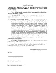 First page of Ordinance No. 2043, the City’s copy