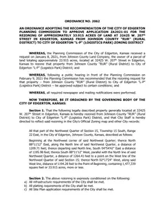 First page of Ordinance No. 2062, the City’s copy