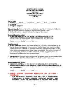 First page of the agenda