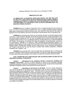 First page of Ordinance No. 1096, the City’s copy