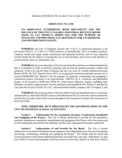 First page of Ordinance No. 2138, the City’s copy